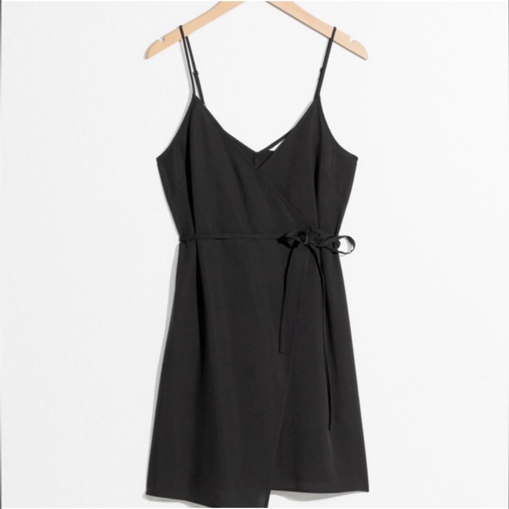 & Other Stories Black Spaghetti Strap Wrap Dress Size 10